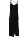 Lanvin Maxi Black One-shoulder Pleated Dress With Beads In Crêpe De Chine Woman In Black