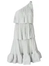 Lanvin Grey Pleated Flounced Dress In Sage