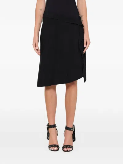 Lanvin Asymmetric Ruffled Midi Skirt In Black