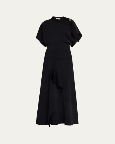 Lanvin Asymmetric Silver Button A-line Dress In Black