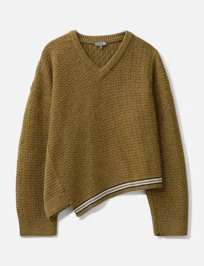 Lanvin Asymmetric V-neck Knit Sweater In Brown