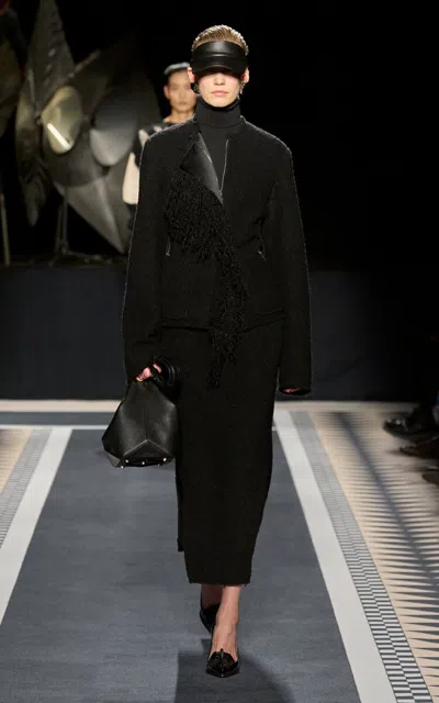 Lanvin Asymmetric Wool-blend Maxi Column Skirt In Black