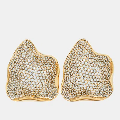 Pre-owned Lanvin Asymmetrical Crystals Gold Tone Earrings