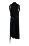 Lanvin Asymmetrical Draped Midi Dress In Black