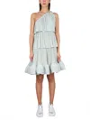 Lanvin Asymmetrical One-shoulder Dress With Jewel Buckle In Green
