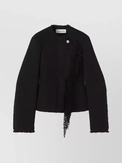 LANVIN ASYMMETRICAL FRINGE BLAZER BUTTON DETAIL
