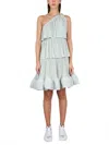Lanvin Asymmetrical One-shoulder Dress With Jewel Buckle In Green