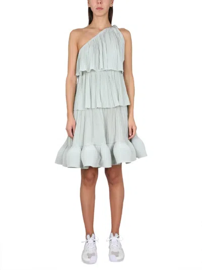 Lanvin Asymmetrical One-shoulder Dress With Jewel Buckle In Green