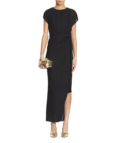 Lanvin Black Asymmetrical Pleated Maxi Dress