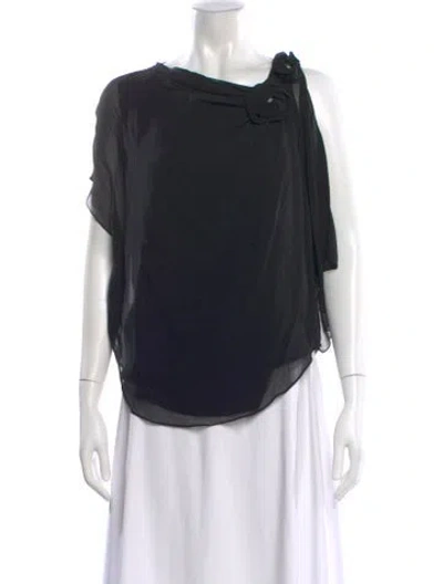 Pre-owned Lanvin Asymmetrical Short Sleeve Blouse In Black