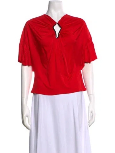 Pre-owned Lanvin Asymmetrical Short Sleeve Top In Red