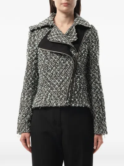 Lanvin Asymmetric-zip Tweed Jacket In Gray