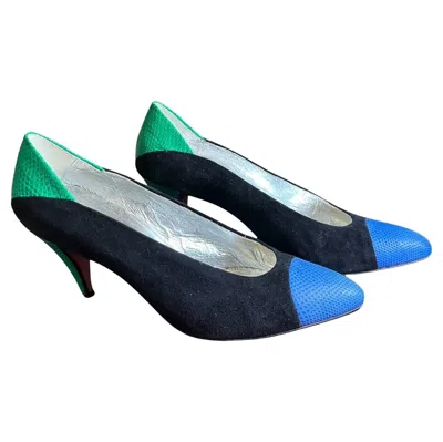 Pre-owned Lanvin Autographed Andrea Pfister Color-block Suede And Leather Pumps, 1980s In Black