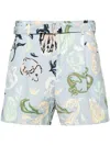 Lanvin Abstract Pattern Print Pleat Detailing Shorts In Azur