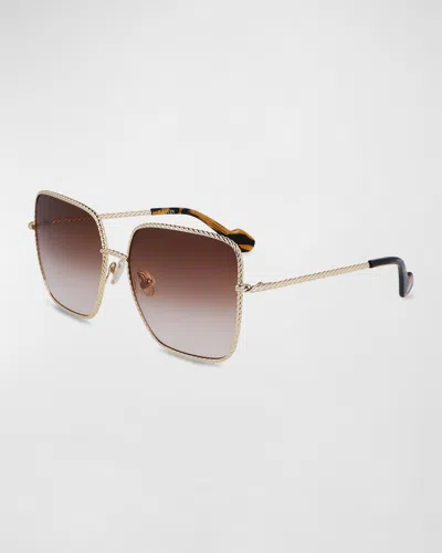 Lanvin Babe Oversized Square Twisted Metal Sunglasses In Brown