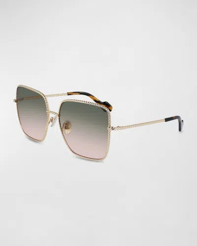 Lanvin Babe Oversized Square Twisted Metal Sunglasses In Green
