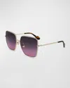 Lanvin Babe Oversized Square Twisted Metal Sunglasses In Gold/gradient Grey Rose