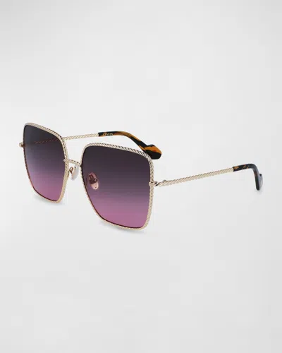 Lanvin Babe Oversized Square Twisted Metal Sunglasses In Purple