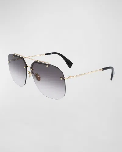 Lanvin Babe Rimless Studded Metal Aviator Sunglasses In Gold