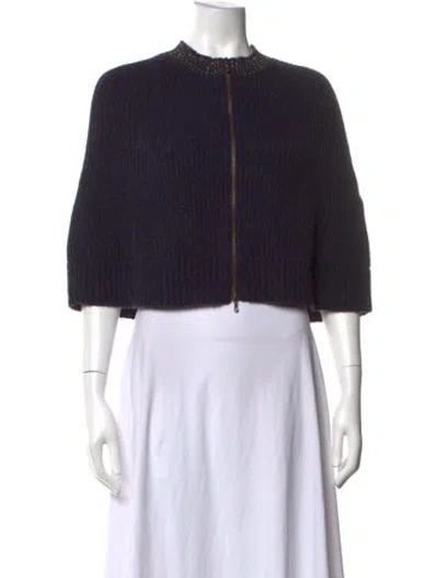 Pre-owned Lanvin Baby Camel Mock Neck Sweater In Blue