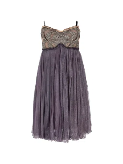 Pre-owned Lanvin Babydoll Glittery Beaded Midi Dress In Purple