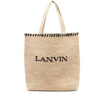 Lanvin Raffia Tote Bag Woven Texture In Blackwhite