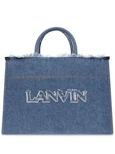 Lanvin Denim Tote Bag Frayed Detailing In Blue