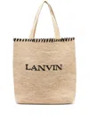 Lanvin Logo-embroidered Raffia Tote Bag In Neutral