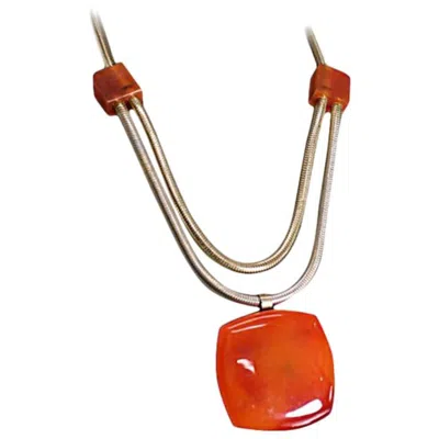 Pre-owned Lanvin Bakelite And Snake Chain Necklace In Brown
