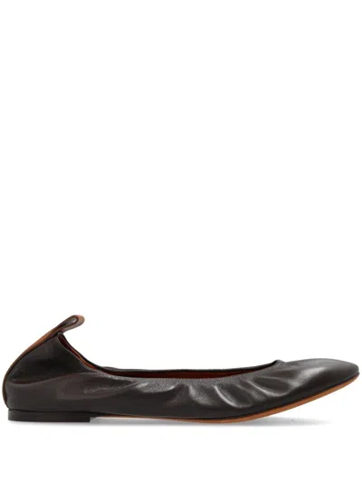 Lanvin Leather Ballerina Shoes In Brown