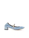 Lanvin Heeled Mary Janes In Leather With A Faded Denim Effect In Jeans