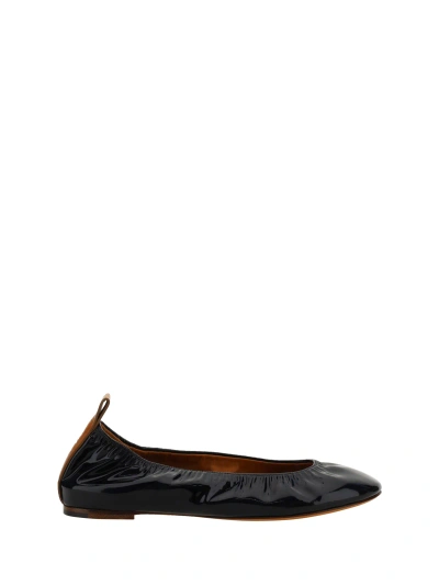 Lanvin Leather Ballerina Shoes In Black