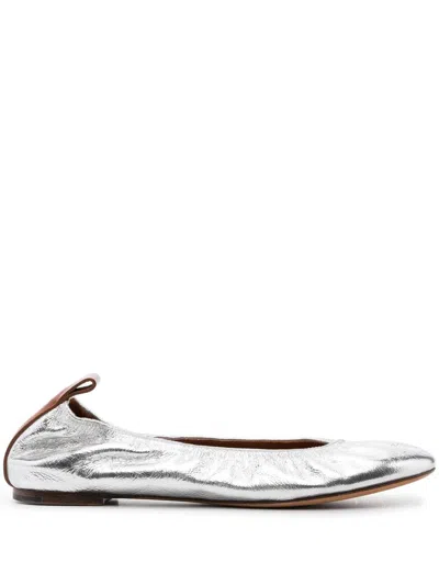 Lanvin Metallic Leather Ballerina Shoes In Silver