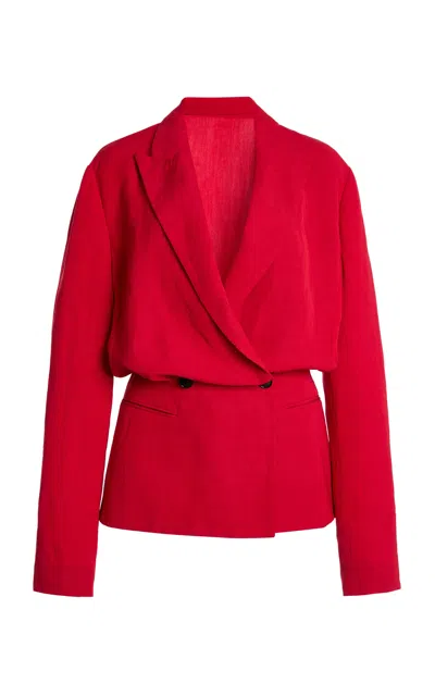 Lanvin Basque Linen-blend Jacket In Burgundy