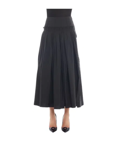 Lanvin Basque Pleated Midi Skirt In Black
