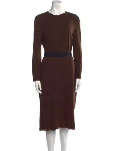 Pre-owned Lanvin Bateau Neckline Midi Length Dress In Brown