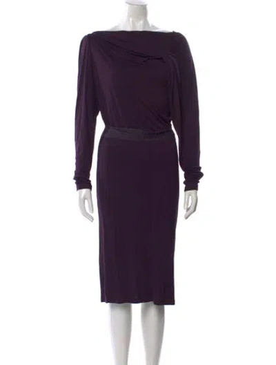 Pre-owned Lanvin Bateau Neckline Midi Length Dress In Purple
