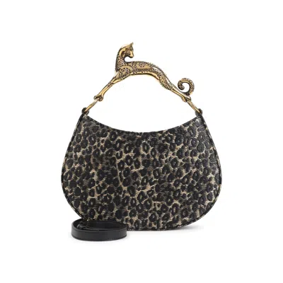 Lanvin Beige And Black Cat Handle Viscose Handbag