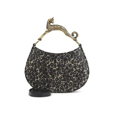 Lanvin Beige And Black Cat Handle Viscose Handbag In Animal Print