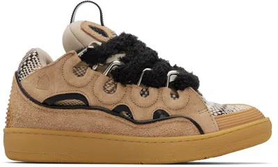 Lanvin Beige Curb Suede Sneakers In Brown