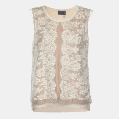 Pre-owned Lanvin Beige Floral Lace Cotton Sleeveless Top L