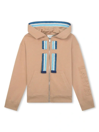 LANVIN BEIGE HOODIE WITH LOGO AND CURB MOTIF