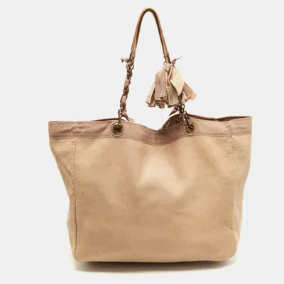 Pre-owned Lanvin Beige Leather And Nylon Chain Tote