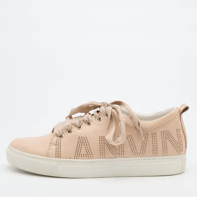 Lanvin Beige Leather Perforated Logo Low Top Sneakers In Multi