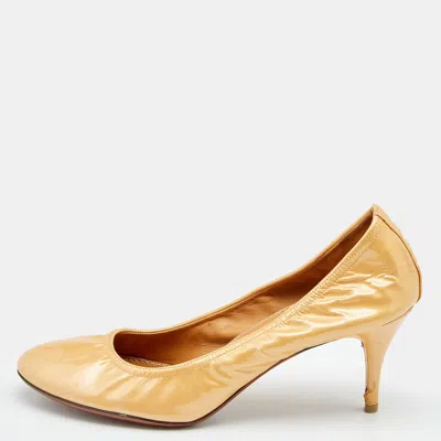 Lanvin Beige Patent Leather Scrunch Pumps In Nude