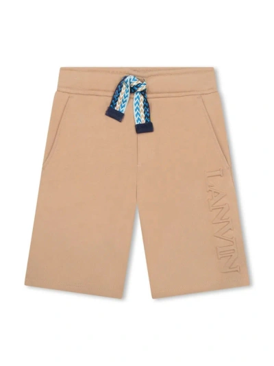 Lanvin Kids' Beige Shorts With Logo And Curb Motif