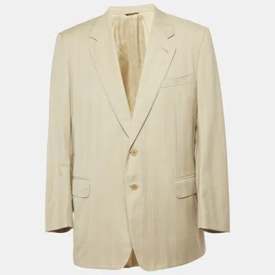 Pre-owned Lanvin Beige Wool Striped Regular Fit Blazer Xxxl In Sand