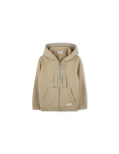 Lanvin Kids' Beige Zip-up Hoodie With Curb Drawstring In Brown