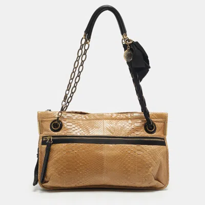 Pre-owned Lanvin Beige/black Python And Leather Amalia Shoulder Bag In Sand