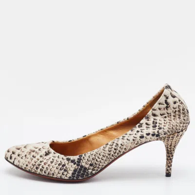 Pre-owned Lanvin Beige/brown Python Print Canvas Pumps Size 41